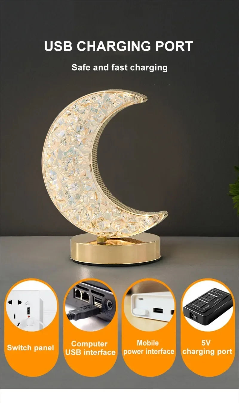 Crystal Touch Dimming Night Light – USB LED Bedside Lamp for Bedroom Décor