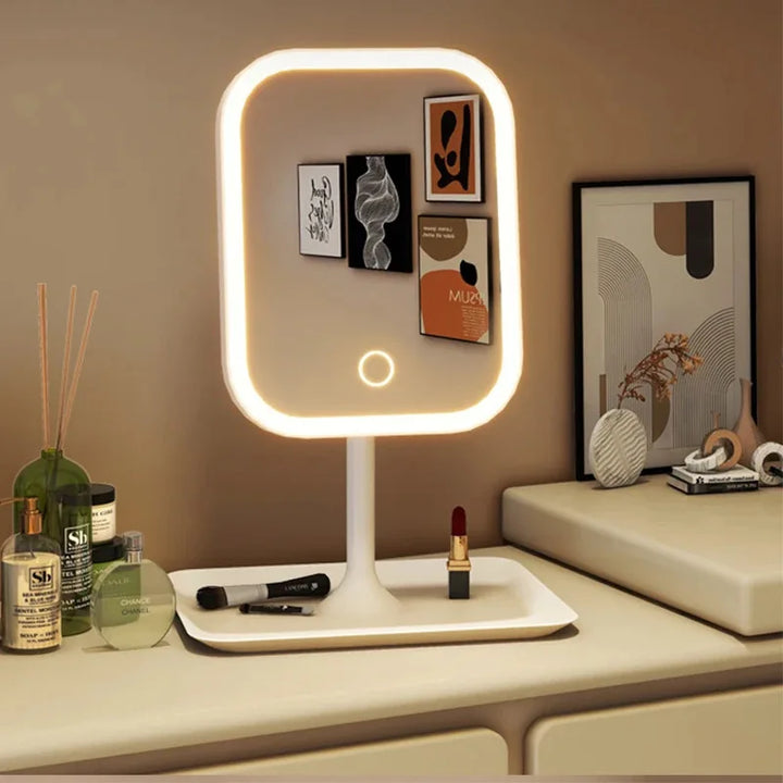 Modern LED Vanity Mirror – Desktop Makeup Mirror with 3 Light Modes & Touch Control