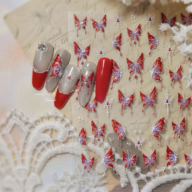 3D Jelly Flower Butterfly Nail Art Stickers T-4204