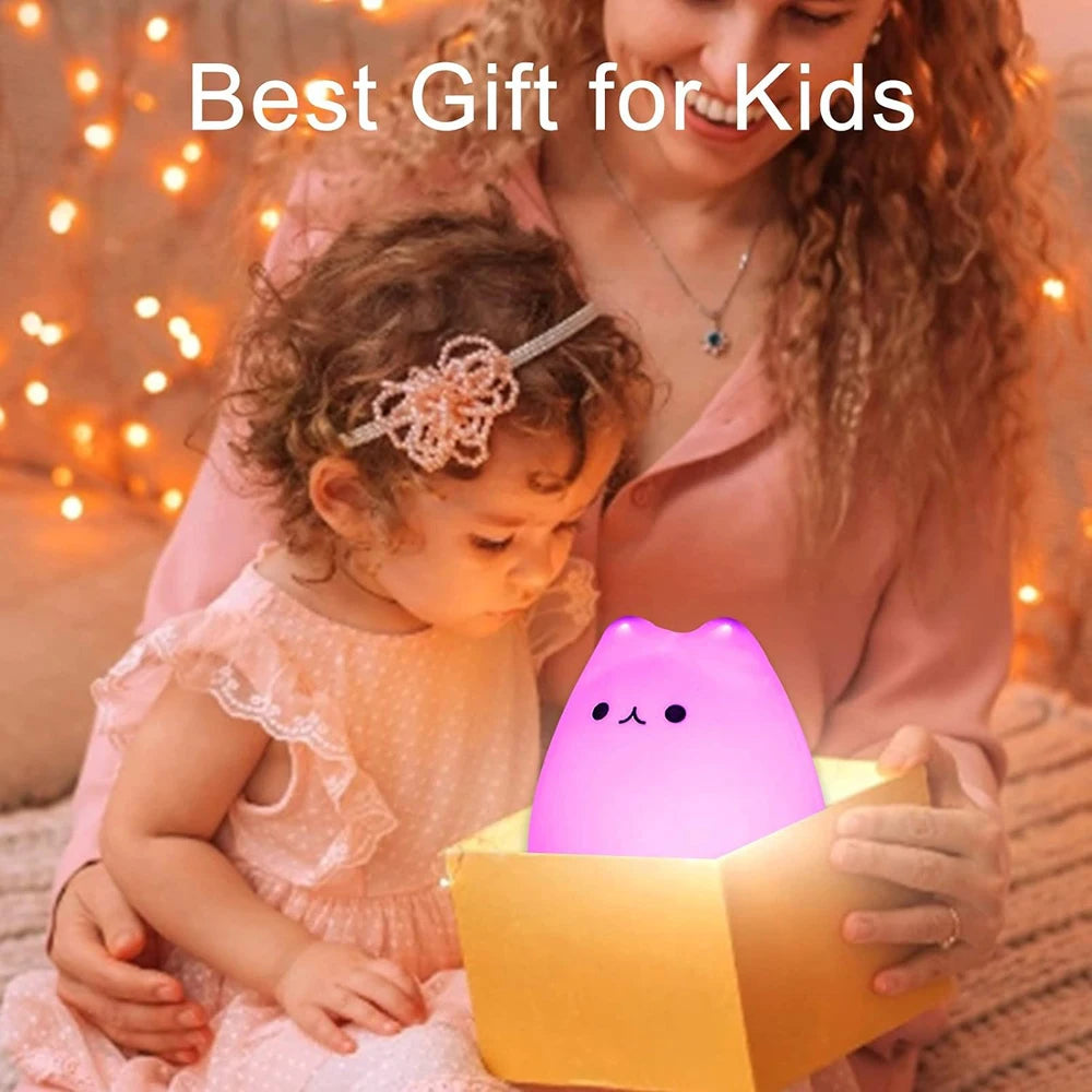 Cute Cat LED Night Light – Soft Silicone Kawaii Kitty Lamp