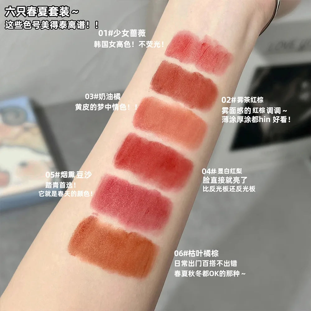 6PCS Kawaii Matte Lipstick Set - Waterproof, Long-lasting