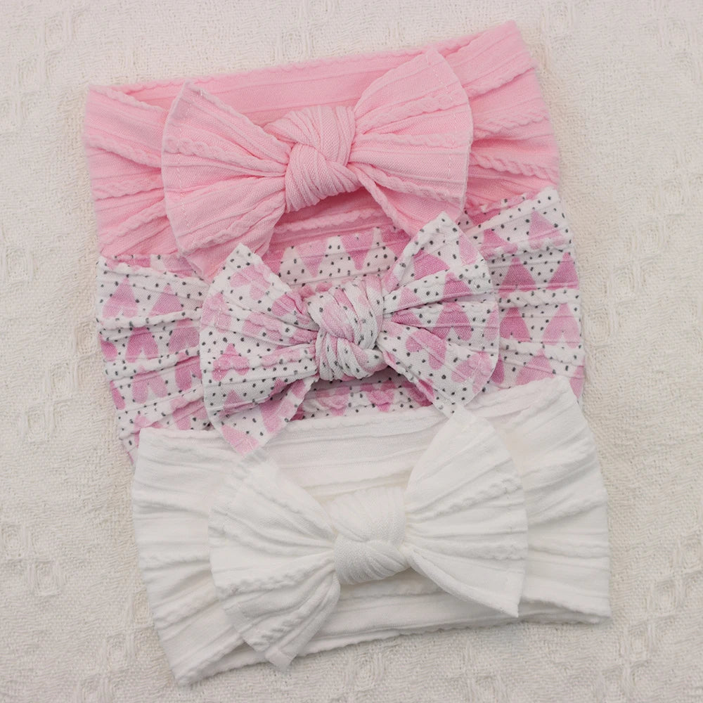 3Pcs Baby Girl Headband Set – Elastic Bows & Turban Hair Accessories