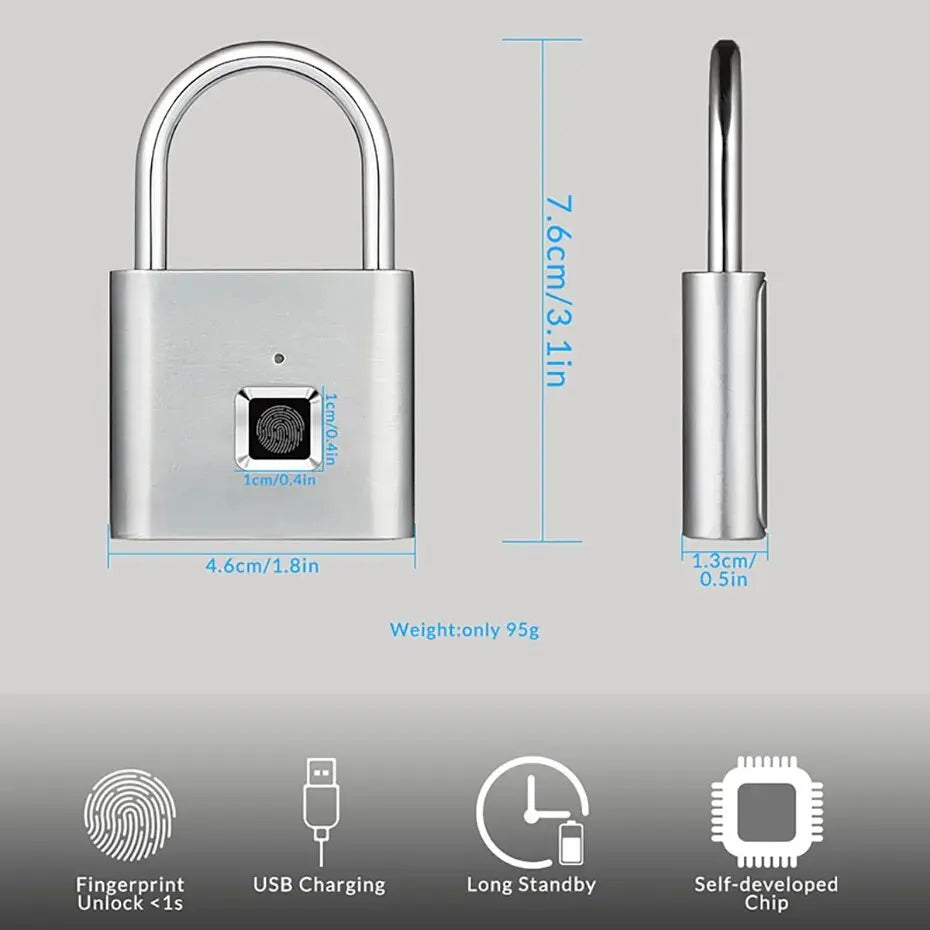 KERUI Smart Fingerprint Padlock – USB Rechargeable Waterproof Anti-Theft Lock