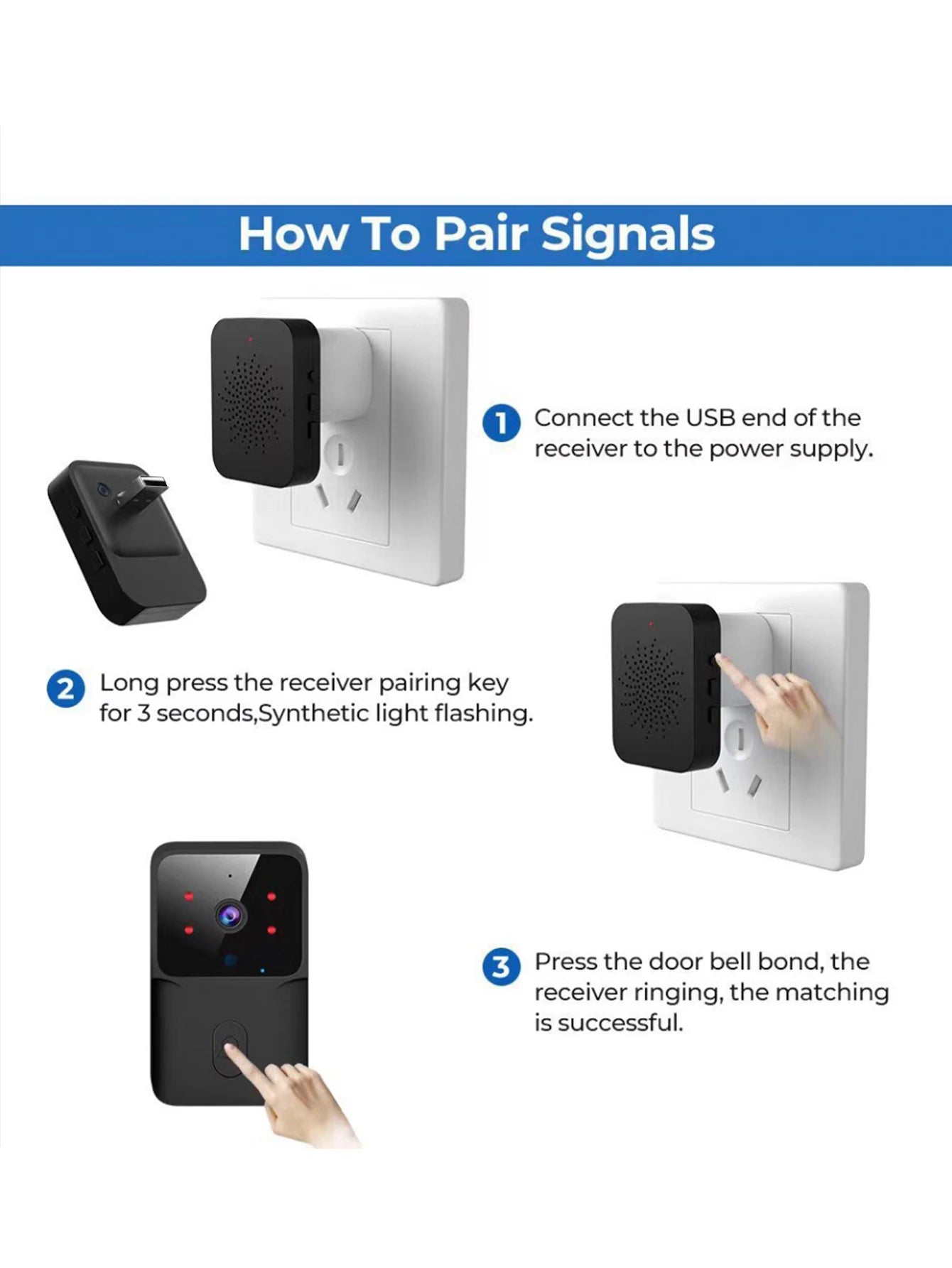 Smart WiFi Video Doorbell – Rechargeable HD Camera with Night Vision & Intercom