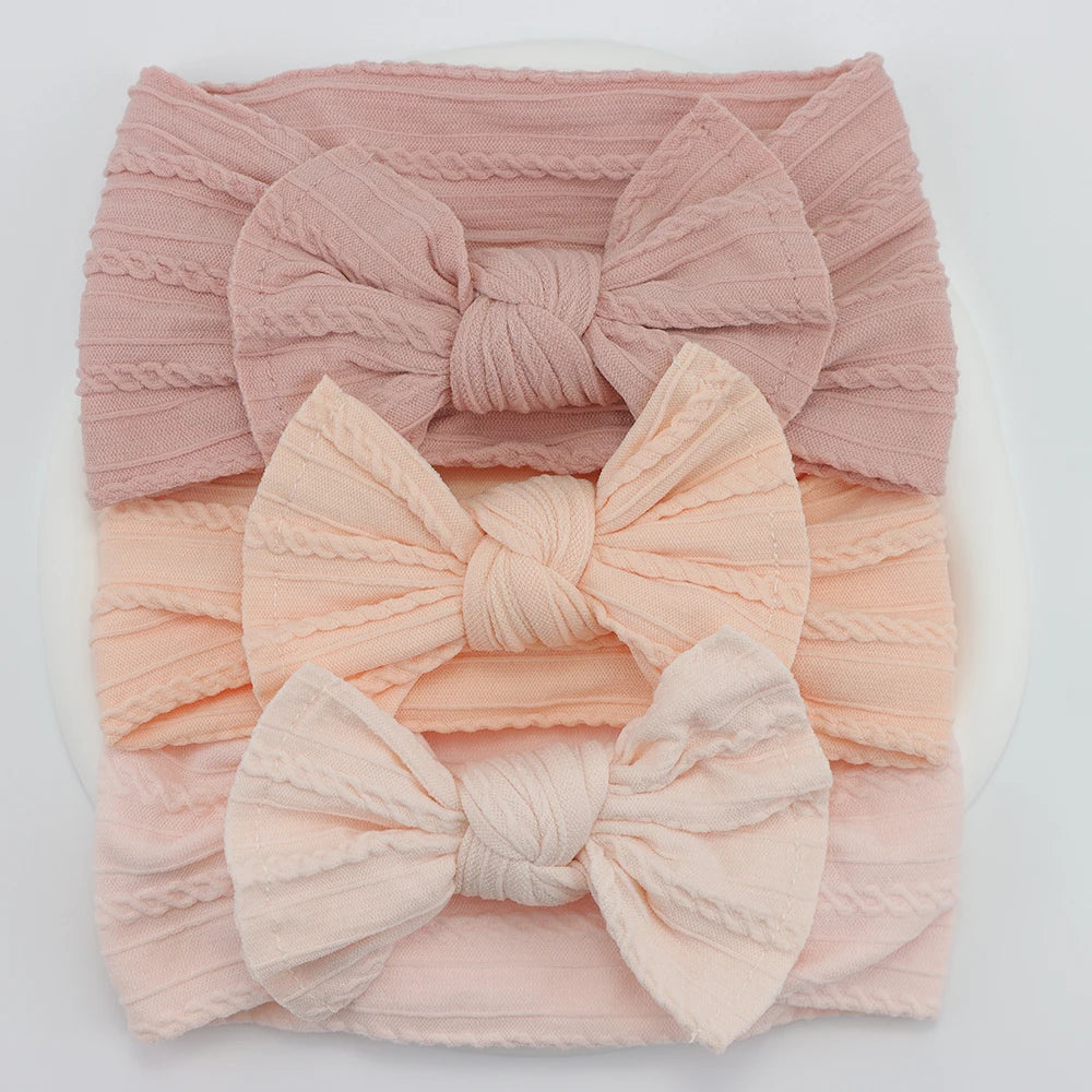 3Pcs Baby Girl Headband Set – Elastic Bows & Turban Hair Accessories