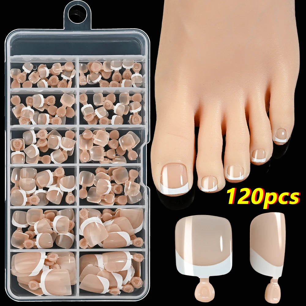 120Pcs French Short Square Nude Pink Press-On Toenails