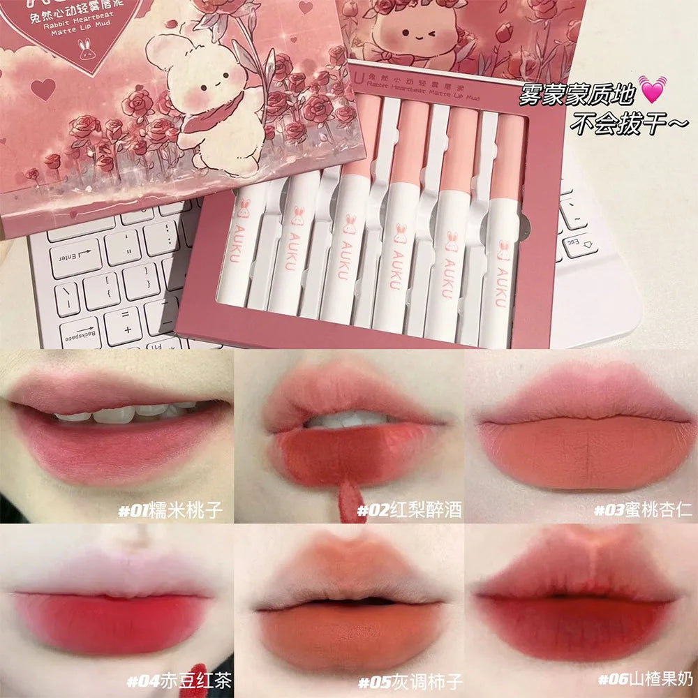 6PCS Kawaii Matte Lipstick Set - Waterproof, Long-lasting