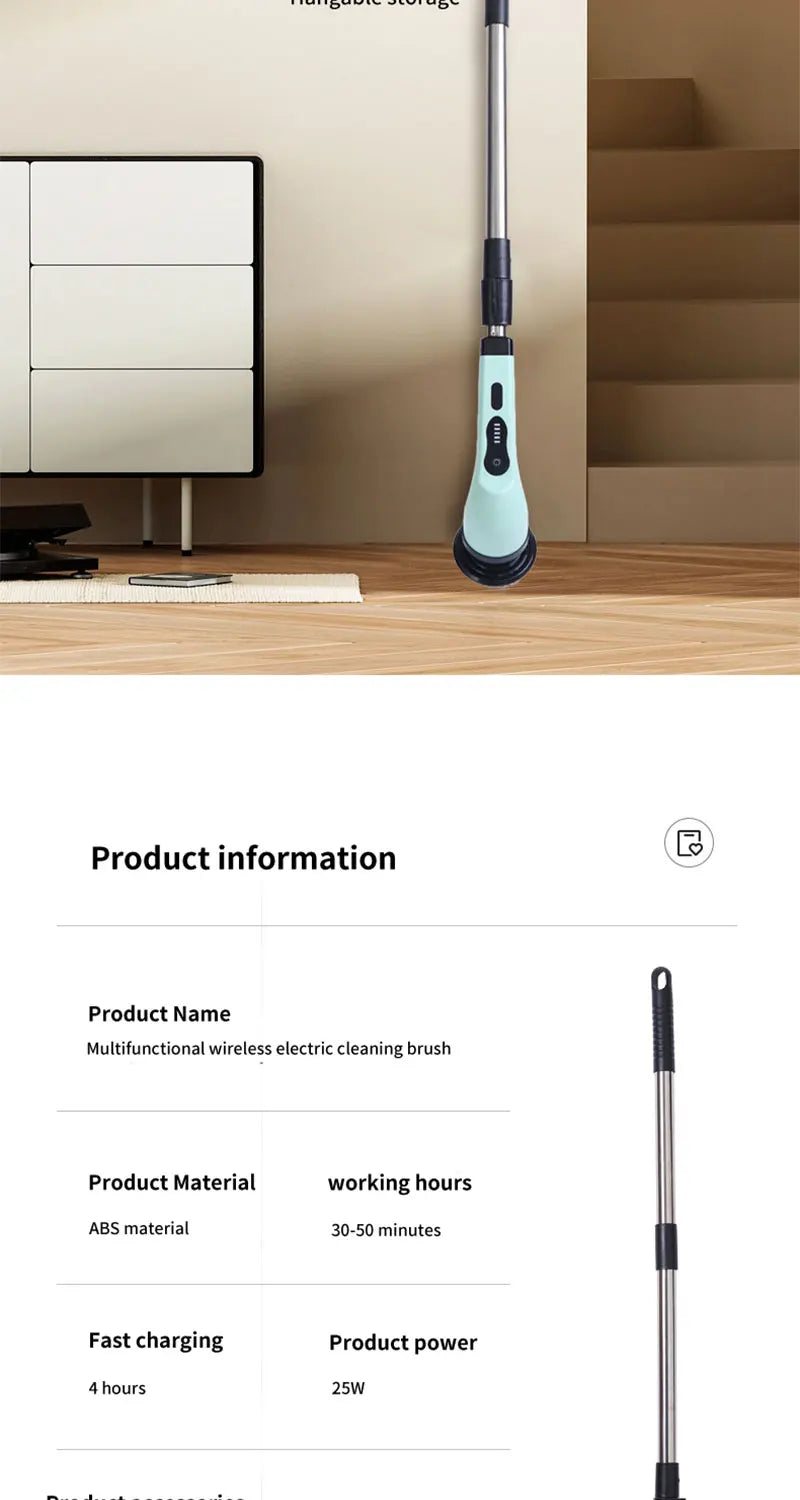 9-in-1 Electric Cleaning Brush – Spin Scrubber for Kitchen & Bathroom