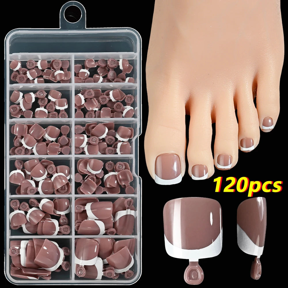 120Pcs French Short Square Nude Pink Press-On Toenails