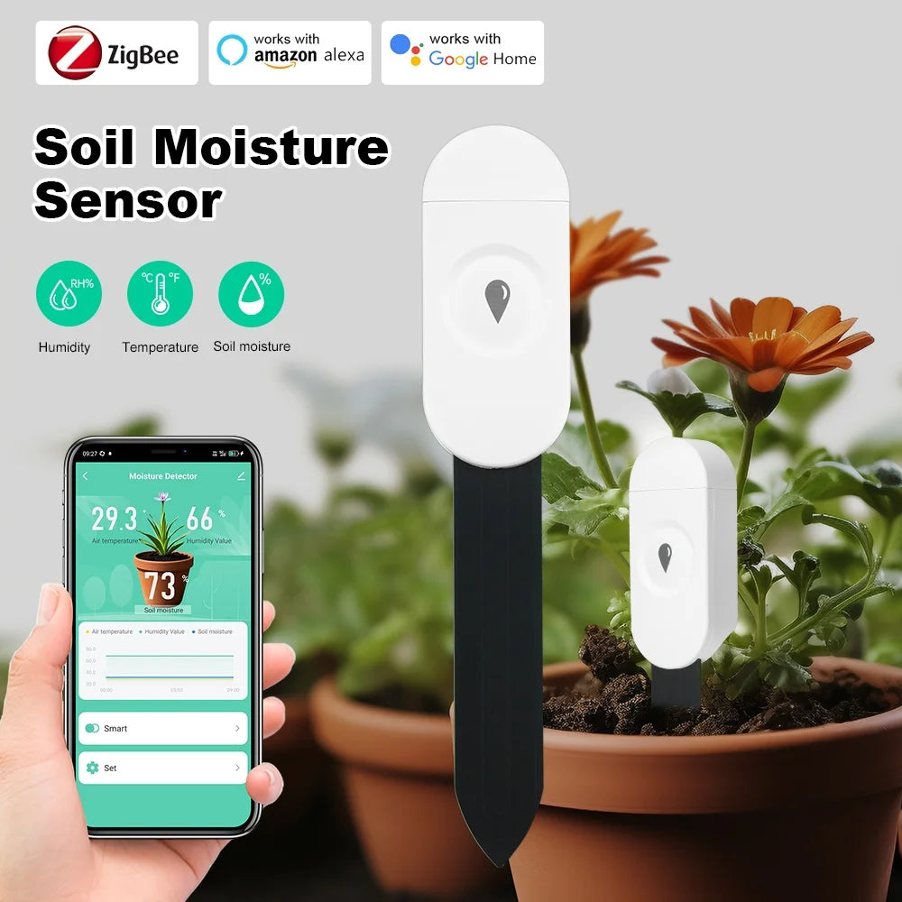 Zigbee Soil Moisture Sensor – Smart Plant Monitor with App & Voice Control
