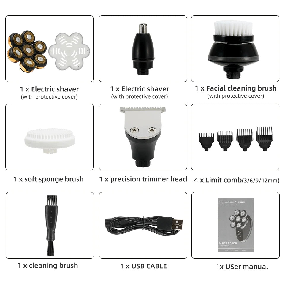 7D Electric Shaver for Men – Bald Head & Beard Trimmer