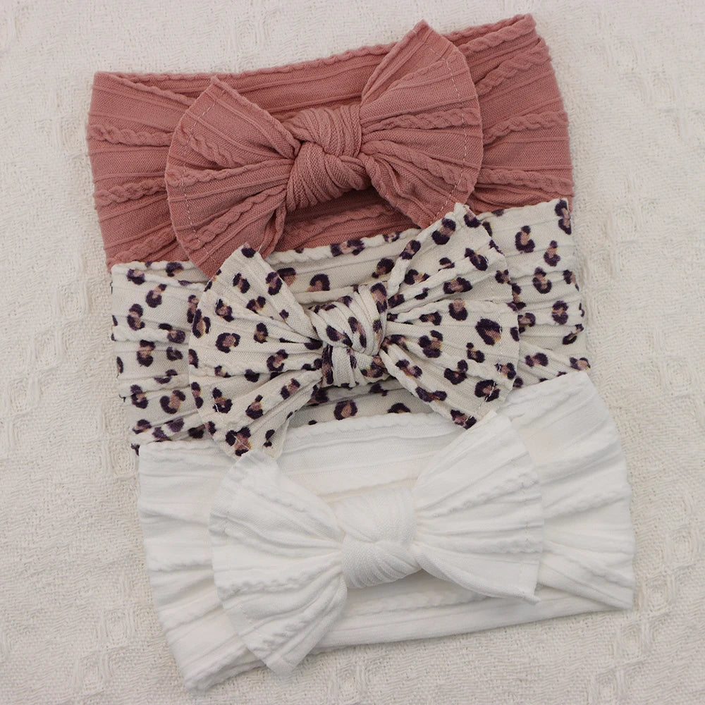 3Pcs Baby Girl Headband Set – Elastic Bows & Turban Hair Accessories