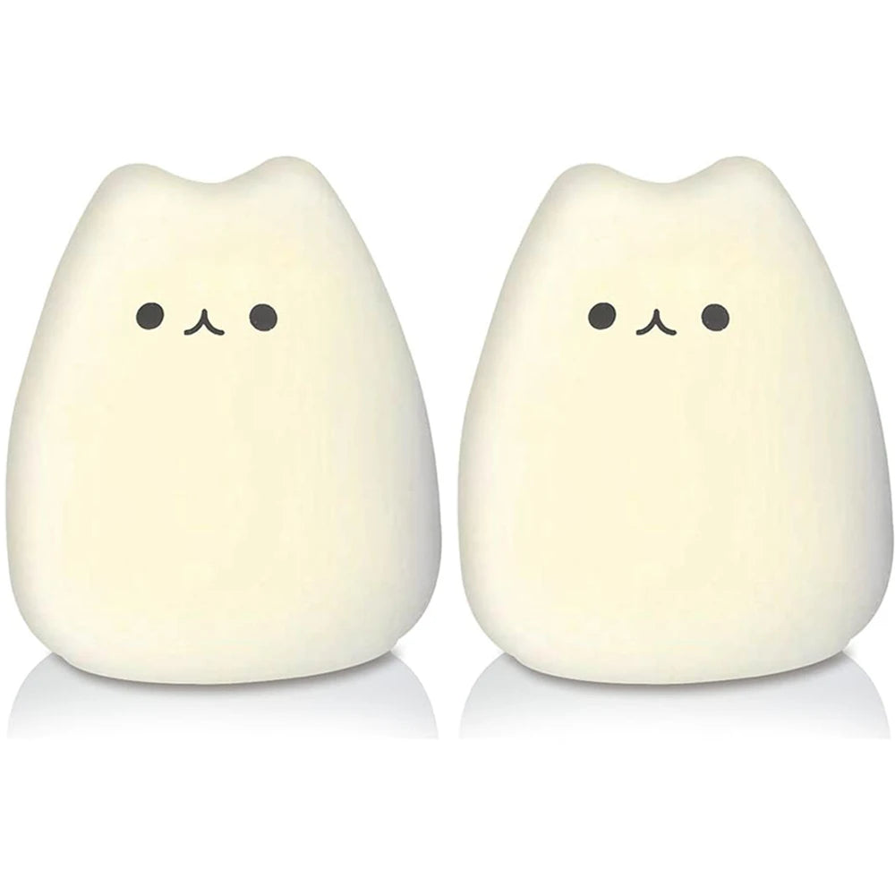 Cute Cat LED Night Light – Soft Silicone Kawaii Kitty Lamp