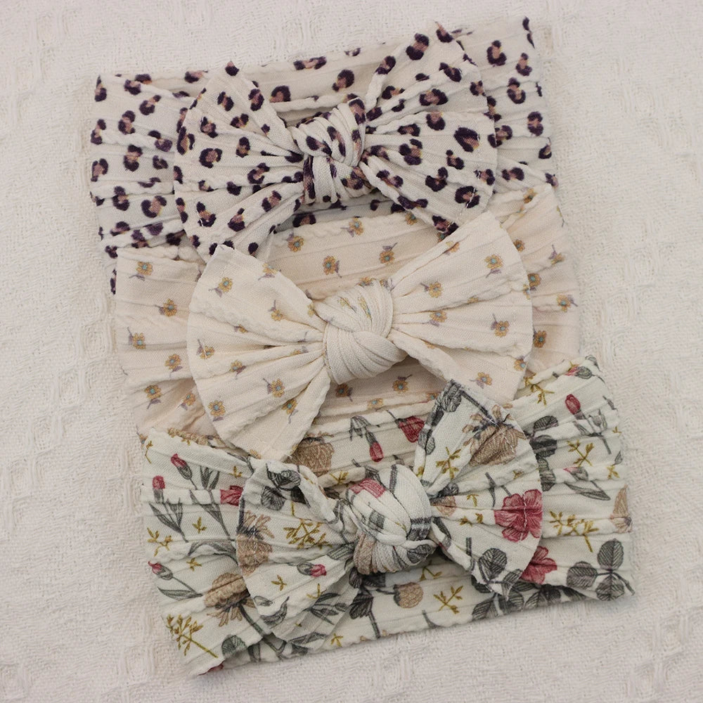 3Pcs Baby Girl Headband Set – Elastic Bows & Turban Hair Accessories