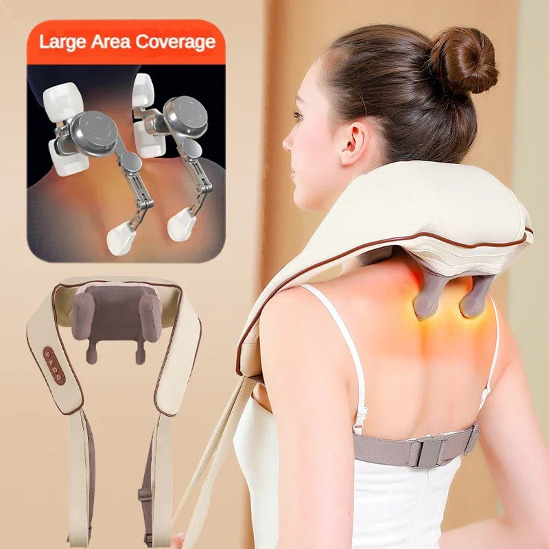 6D Neck & Shoulder Massage Shawl – Heated Kneading Wearable Massager