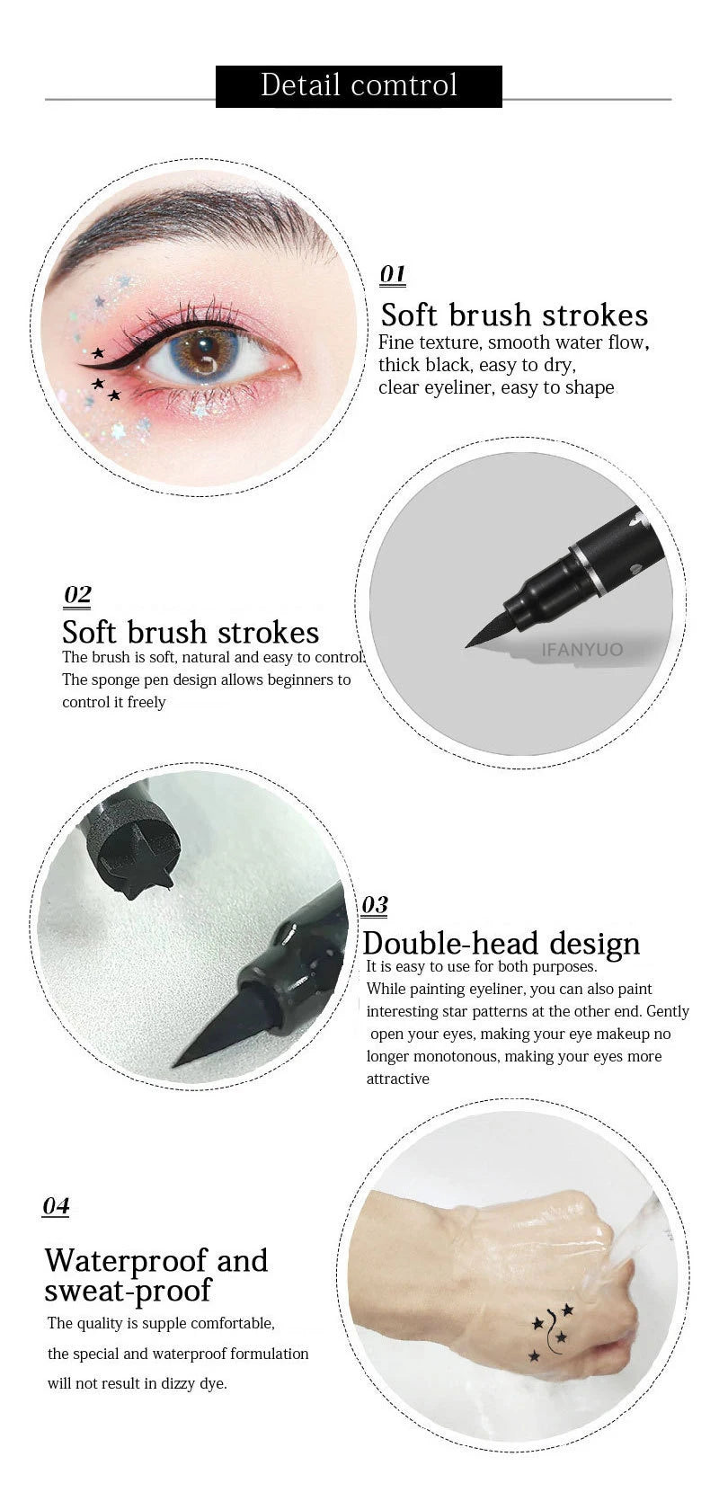 2-in-1 Eyeliner Pen with Star & Moon Stamp – Waterproof Black Liquid Liner