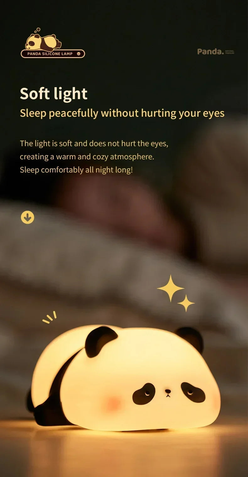 Cute Cartoon Panda LED Night Light – USB Rechargeable Bedside Lamp
