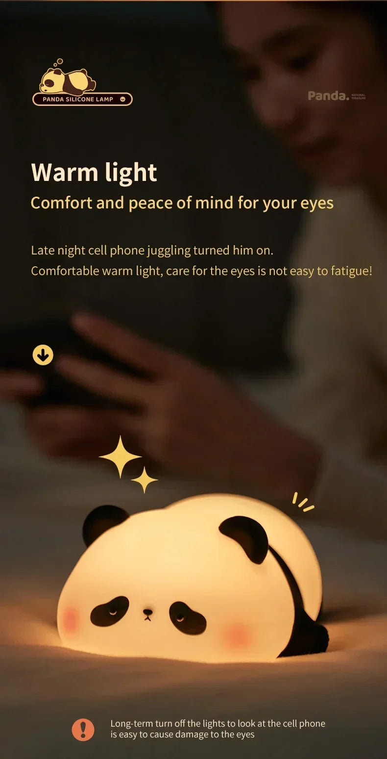 Cute Cartoon Panda LED Night Light – USB Rechargeable Bedside Lamp