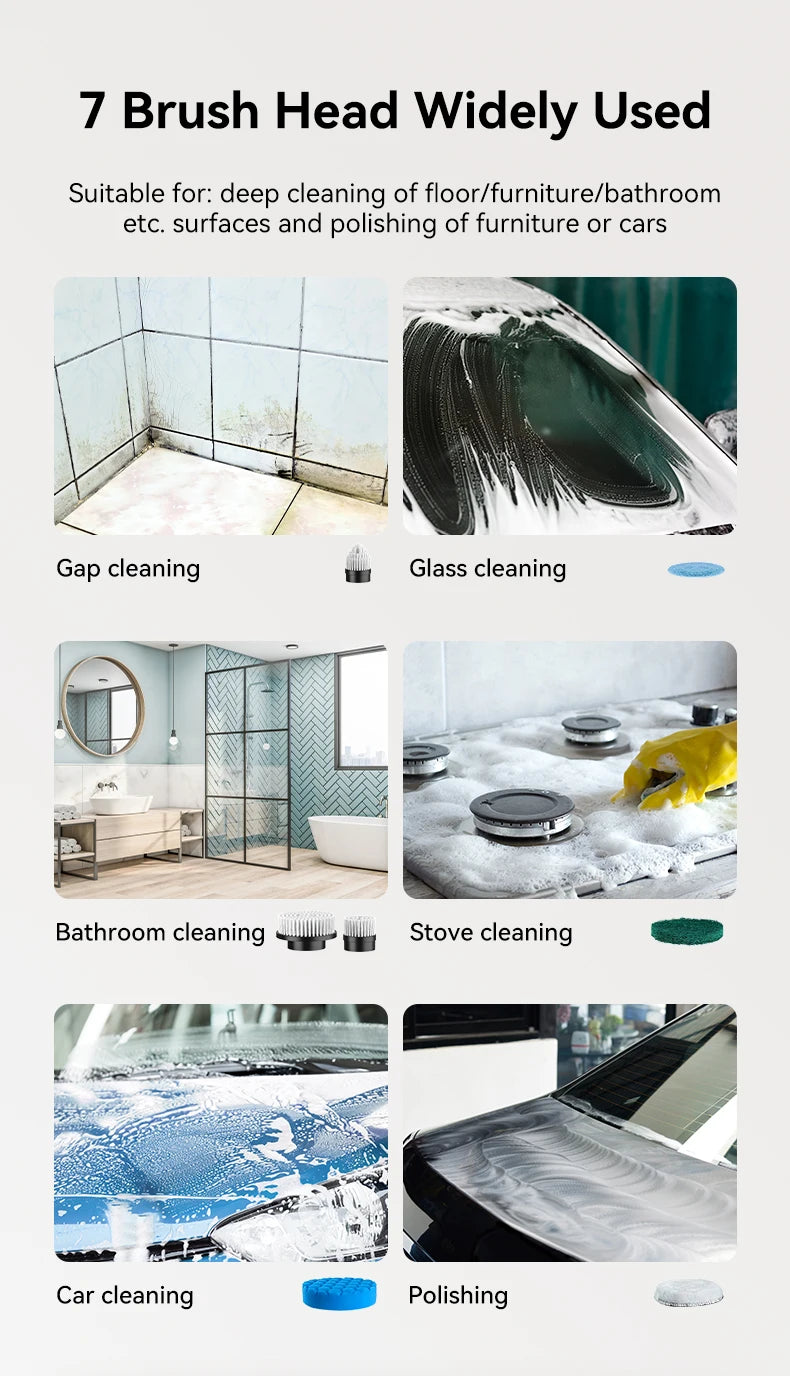 Cordless Electric Cleaning Brush – Handheld Spin Scrubber with 7 Brush Heads