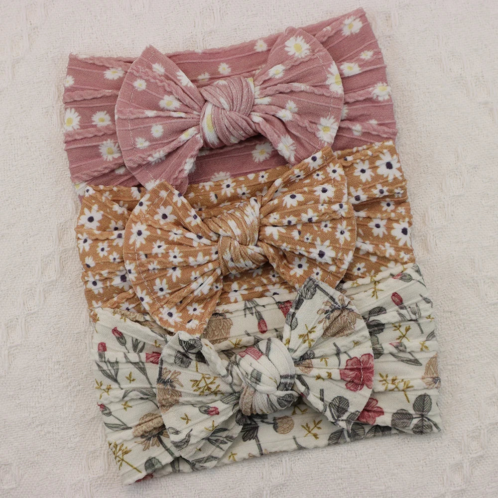 3Pcs Baby Girl Headband Set – Elastic Bows & Turban Hair Accessories
