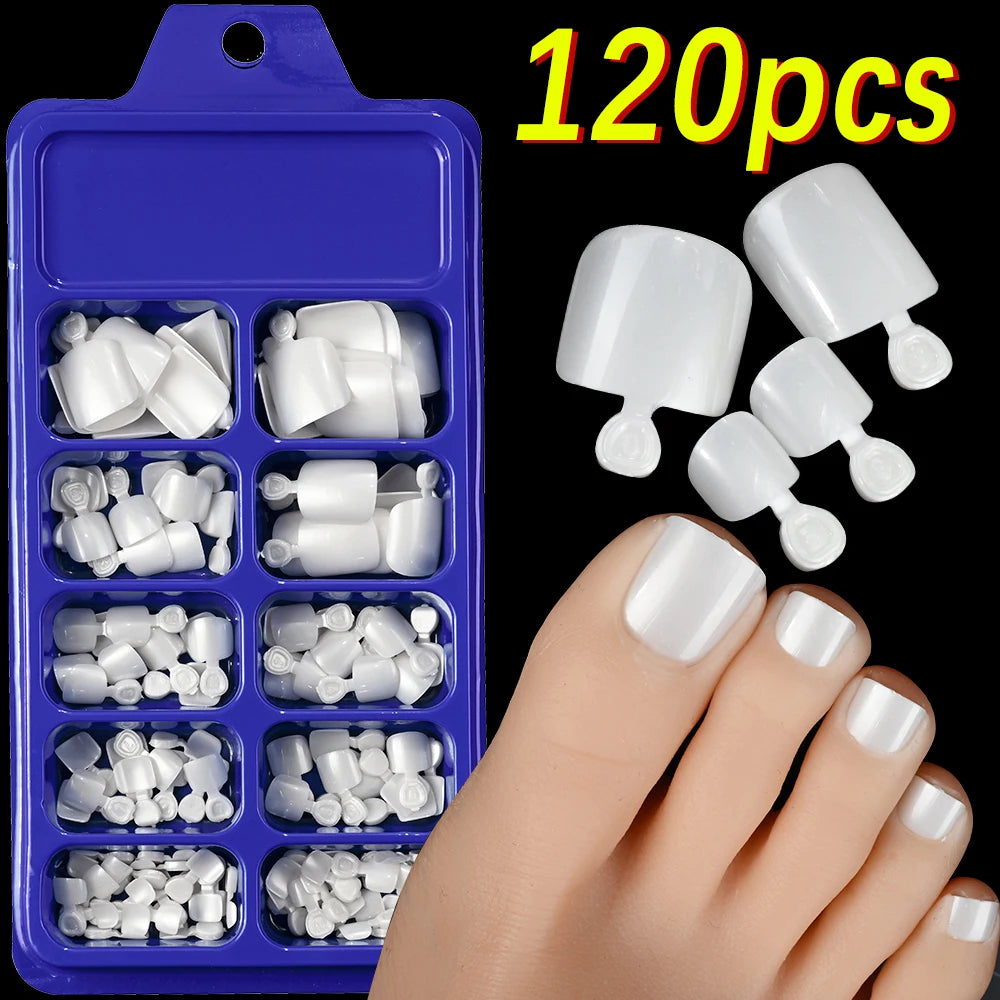120Pcs French Short Square Nude Pink Press-On Toenails