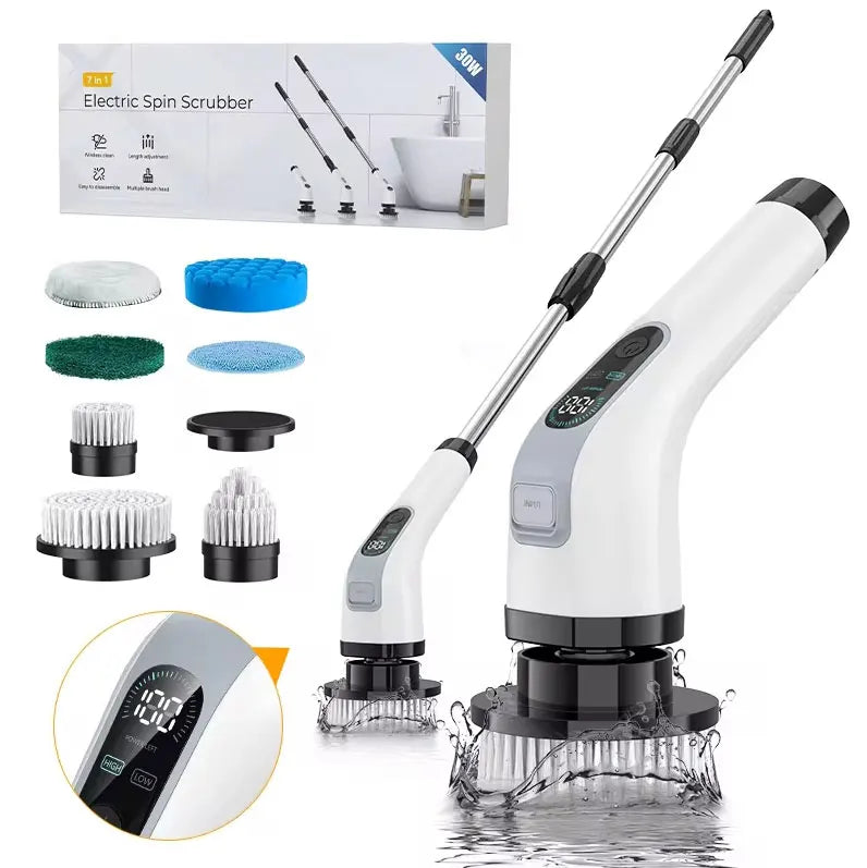 Cordless Electric Cleaning Brush – Handheld Spin Scrubber with 7 Brush Heads