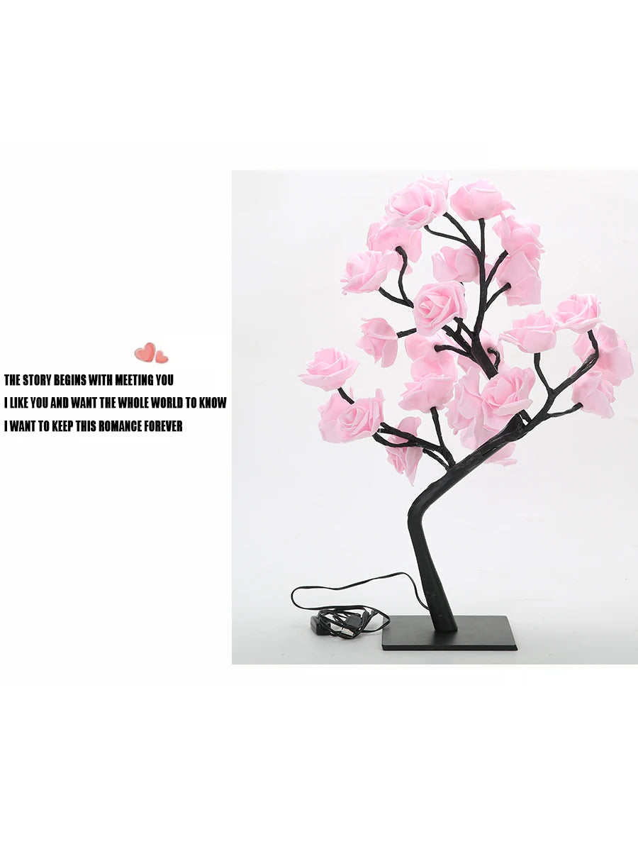 24-LED Rose Tree Lamp – USB Fairy Light Night Lamp for Home & Events
