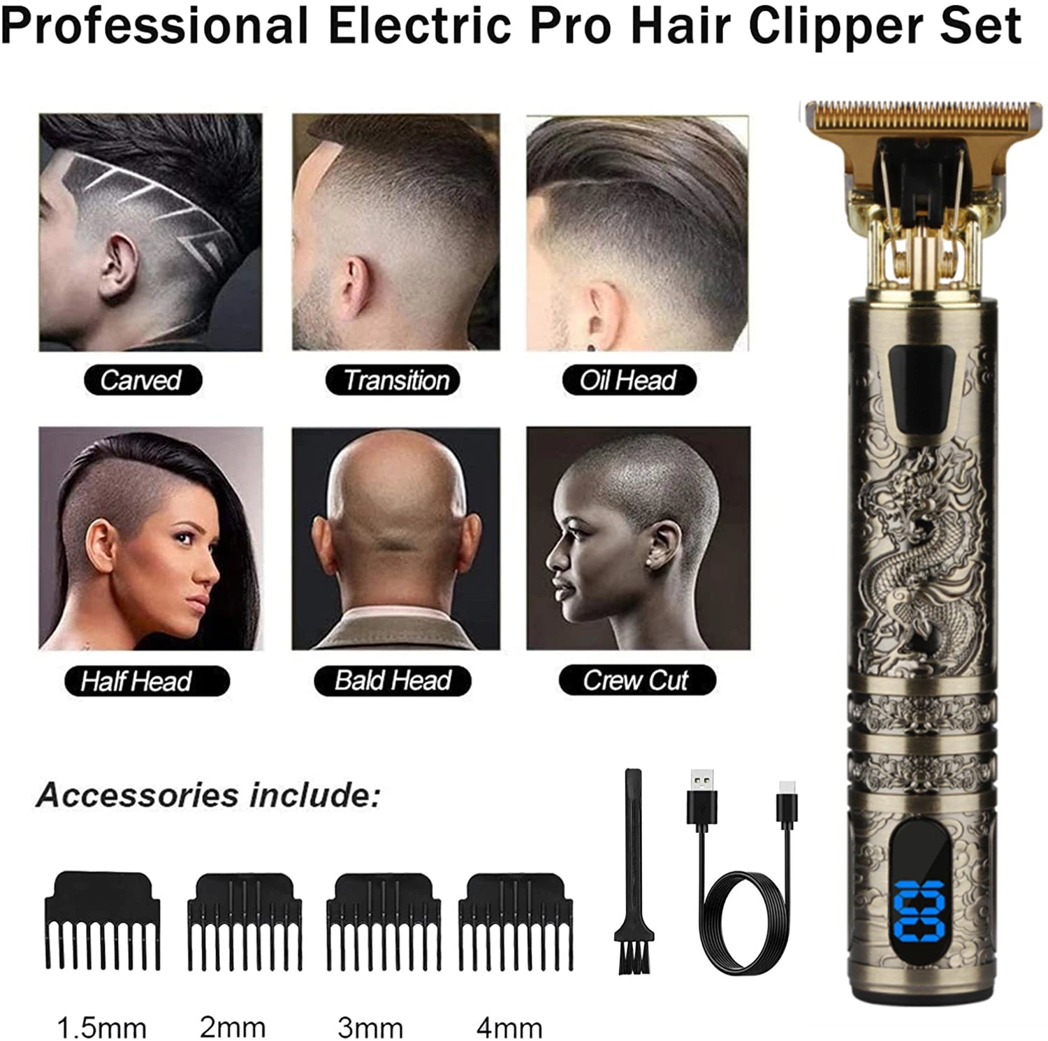 T9 LCD Electric Hair Trimmer – Precision Carving & Shaving Clipper for Men