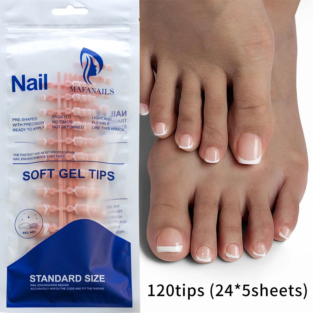 120Pcs French Short Square Nude Pink Press-On Toenails