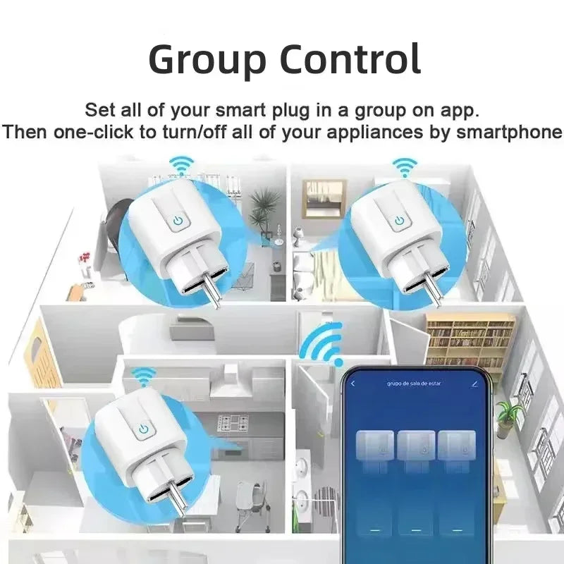EU Tuya WiFi Smart Plug – 16A/20A Socket with Power Monitor & Voice Control