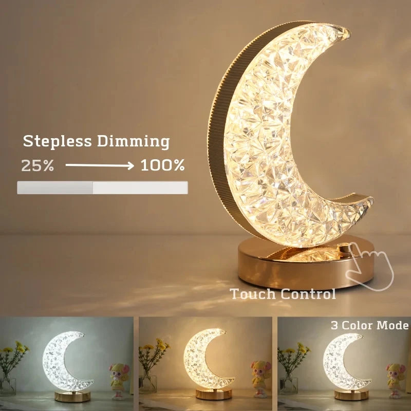 Crystal Touch Dimming Night Light – USB LED Bedside Lamp for Bedroom Décor