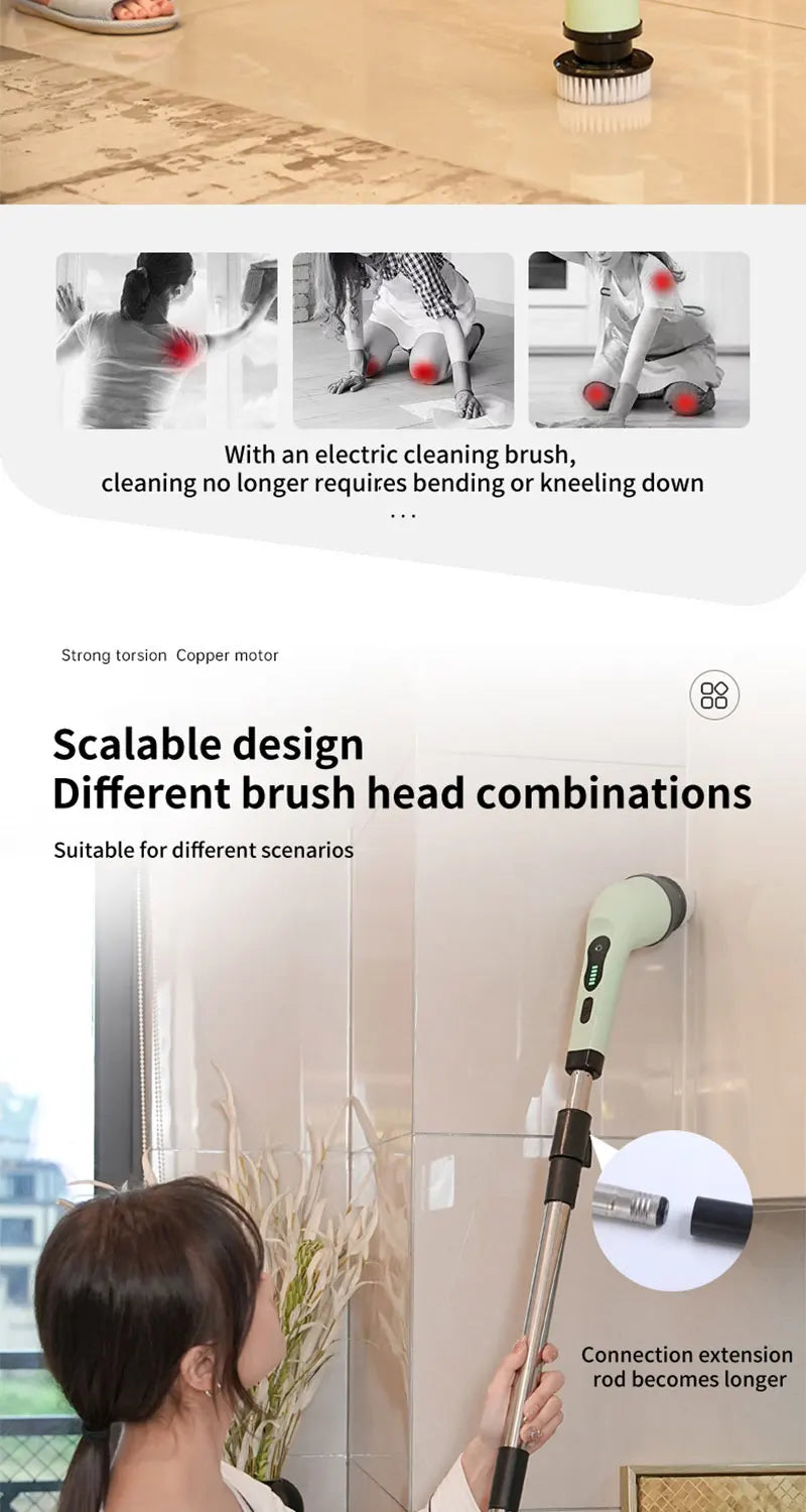 9-in-1 Electric Cleaning Brush – Spin Scrubber for Kitchen & Bathroom