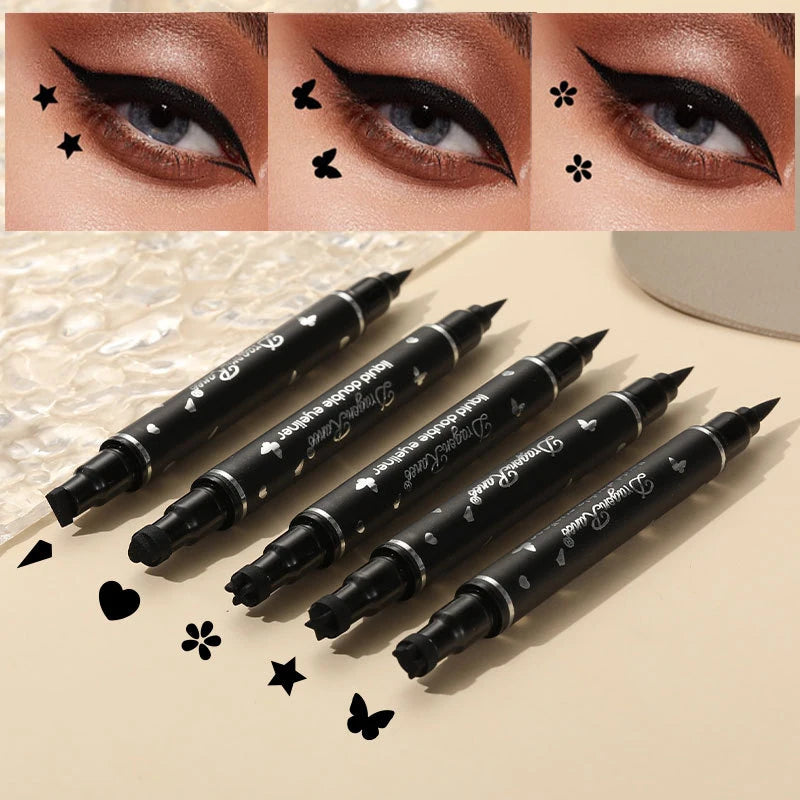 2-in-1 Eyeliner Pen with Star & Moon Stamp – Waterproof Black Liquid Liner