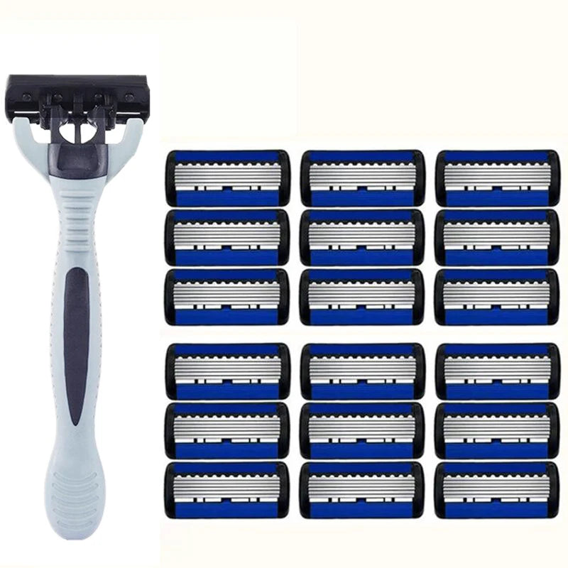 Men's 6-Layer Manual Safety Razor – Stainless Steel with Replaceable Head