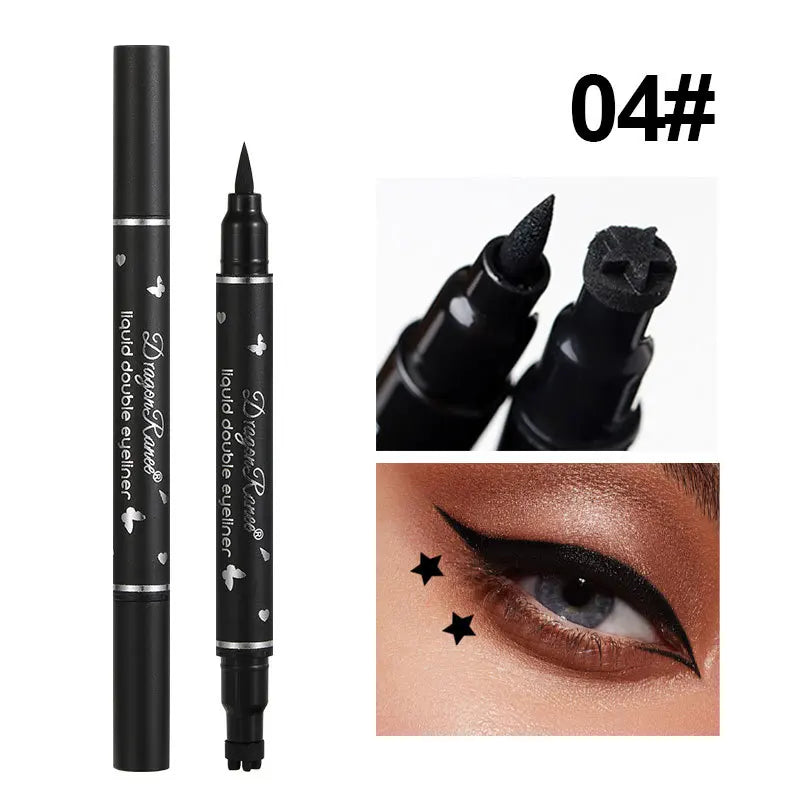 2-in-1 Eyeliner Pen with Star & Moon Stamp – Waterproof Black Liquid Liner