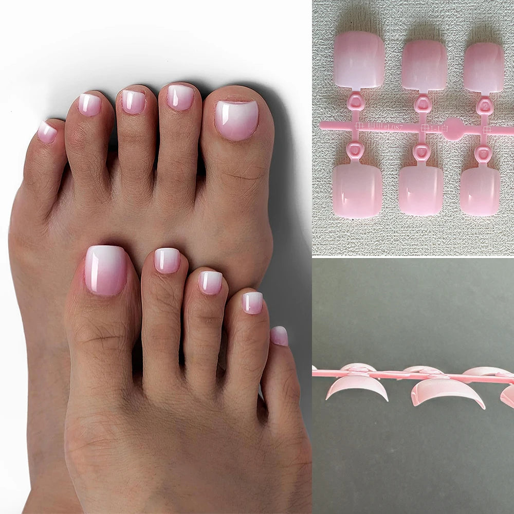 120Pcs French Short Square Nude Pink Press-On Toenails