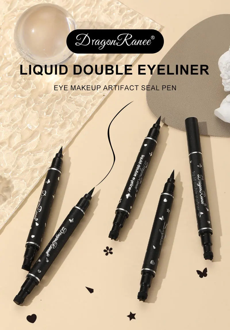 2-in-1 Eyeliner Pen with Star & Moon Stamp – Waterproof Black Liquid Liner
