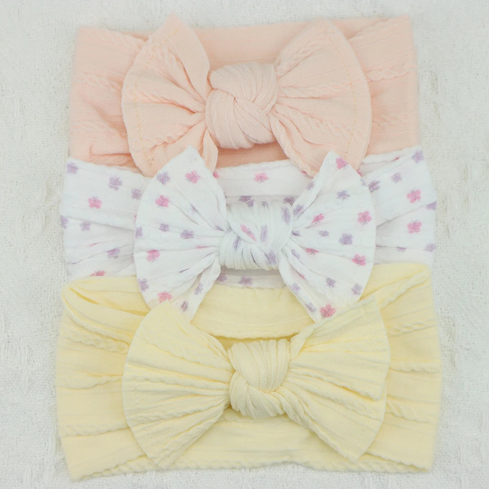 3Pcs Baby Girl Headband Set – Elastic Bows & Turban Hair Accessories