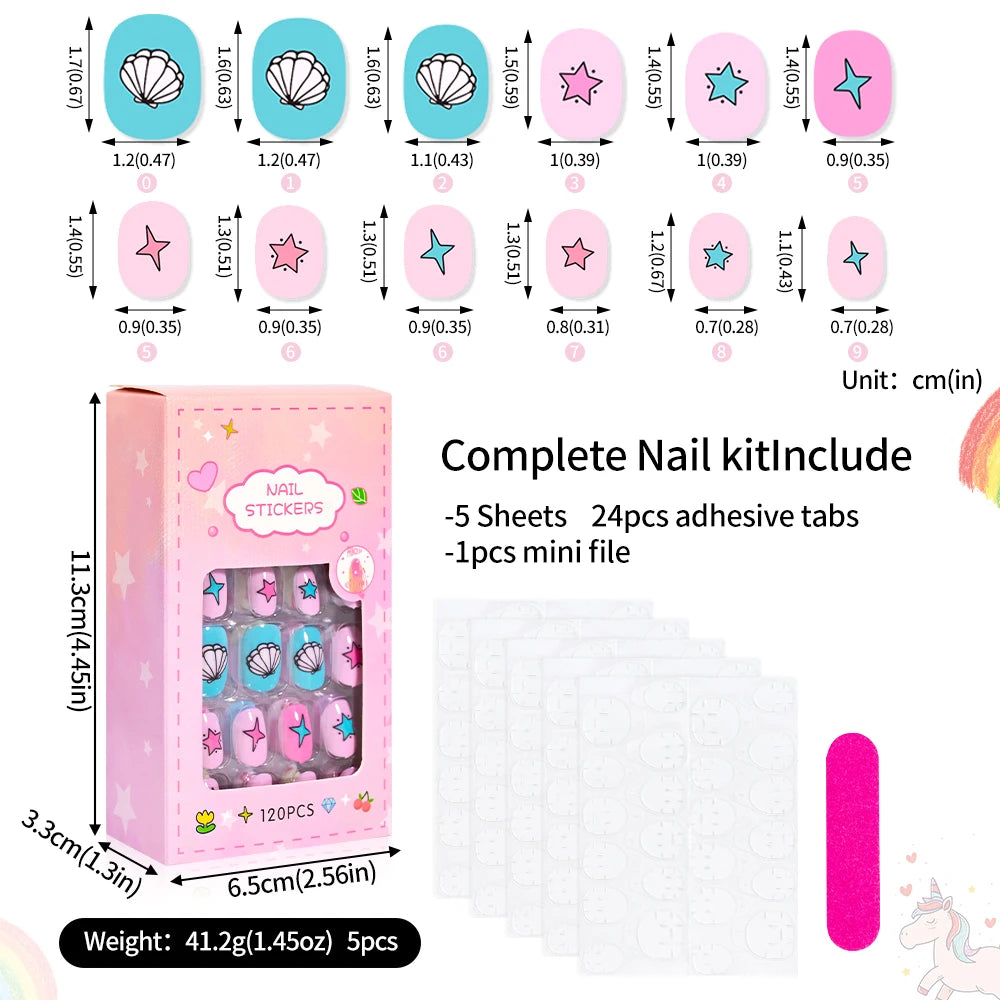 120Pcs Kids Cartoon Press-On Acrylic Nails with Jelly Glue