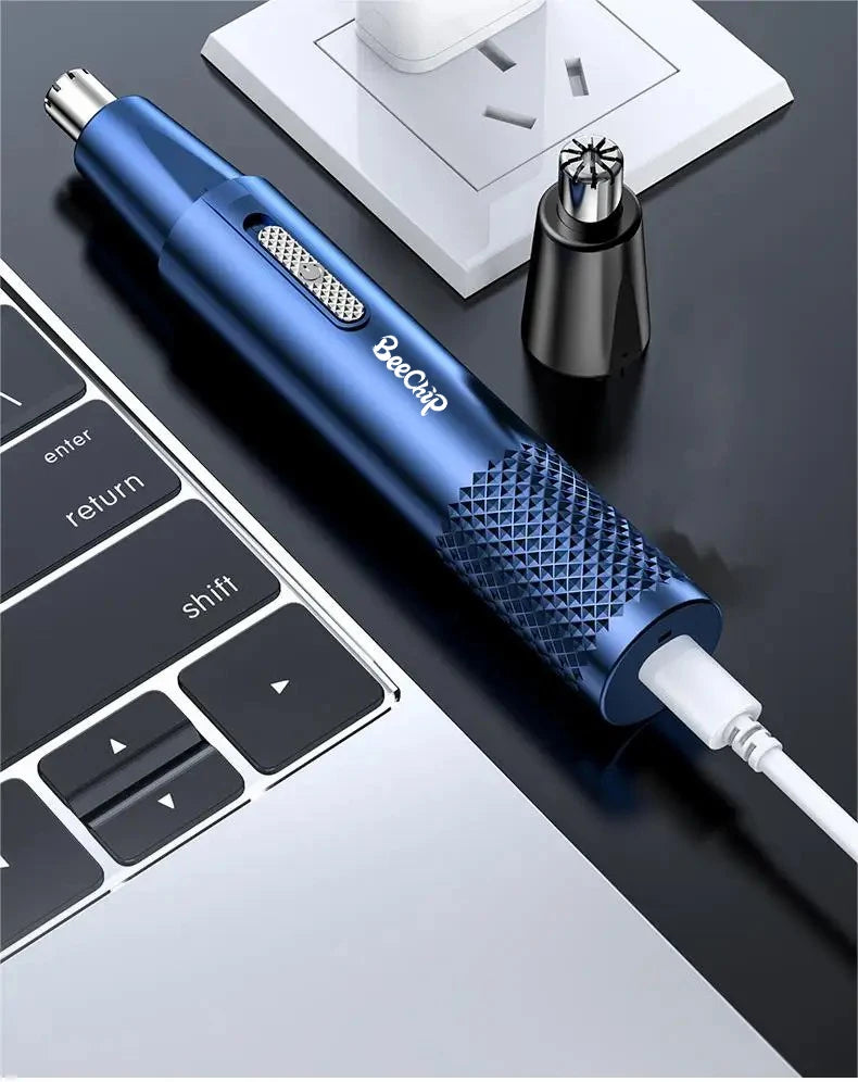 USB Rechargeable Nose & Ear Hair Trimmer – Metal Electric Shaver for Men & Women