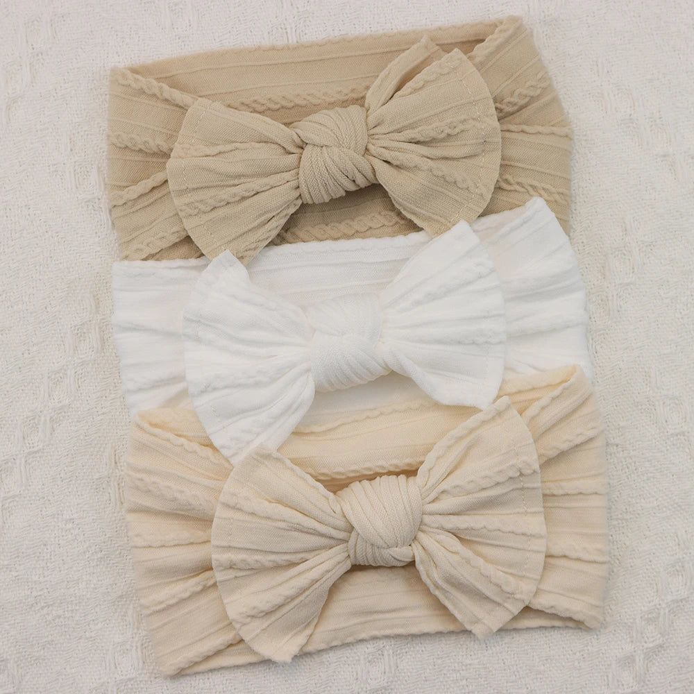 3Pcs Baby Girl Headband Set – Elastic Bows & Turban Hair Accessories