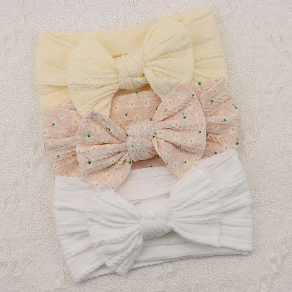3Pcs Baby Girl Headband Set – Elastic Bows & Turban Hair Accessories