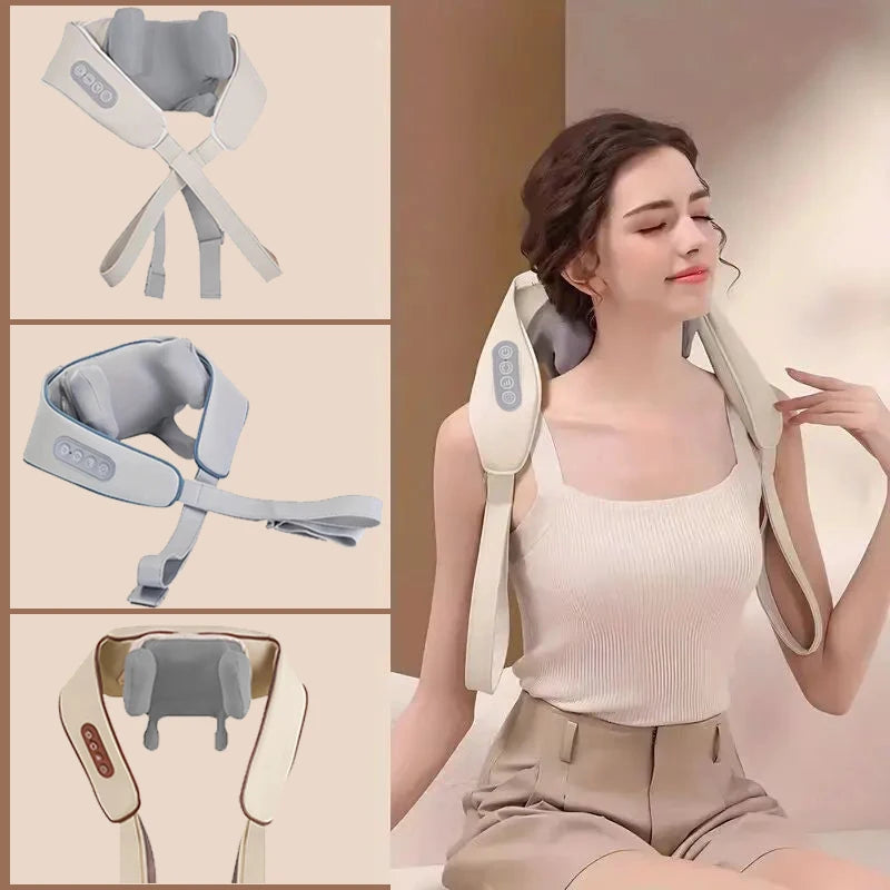 6D Neck & Shoulder Massage Shawl – Heated Kneading Wearable Massager