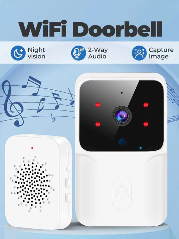 Smart WiFi Video Doorbell – Rechargeable HD Camera with Night Vision & Intercom