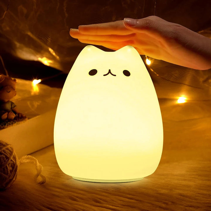 Cute Cat LED Night Light – Soft Silicone Kawaii Kitty Lamp