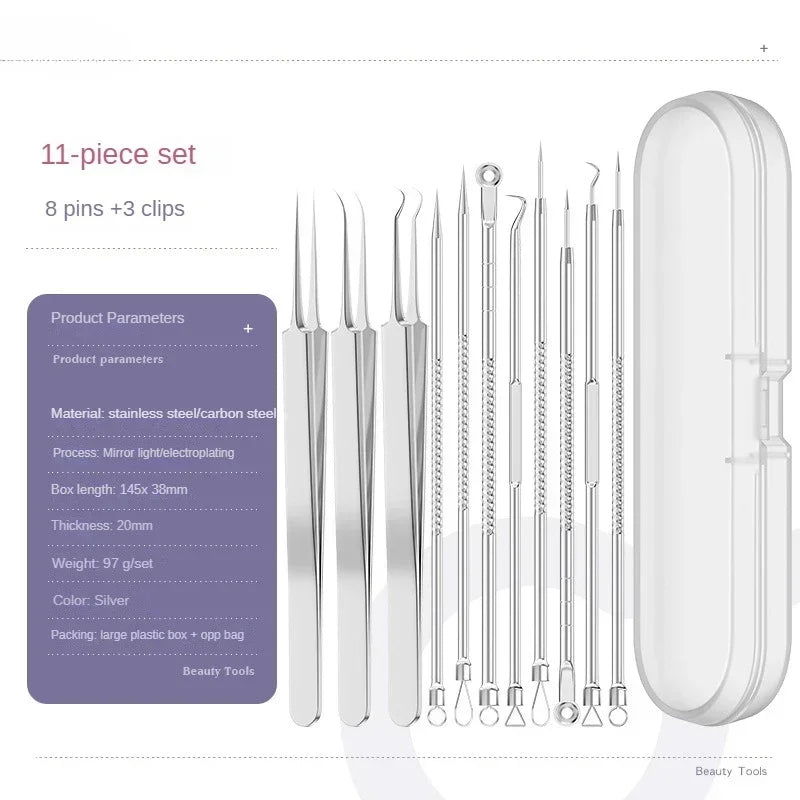 1/11Pcs Blackhead & Acne Remover Tool Set – Tweezers & Extractor Kit