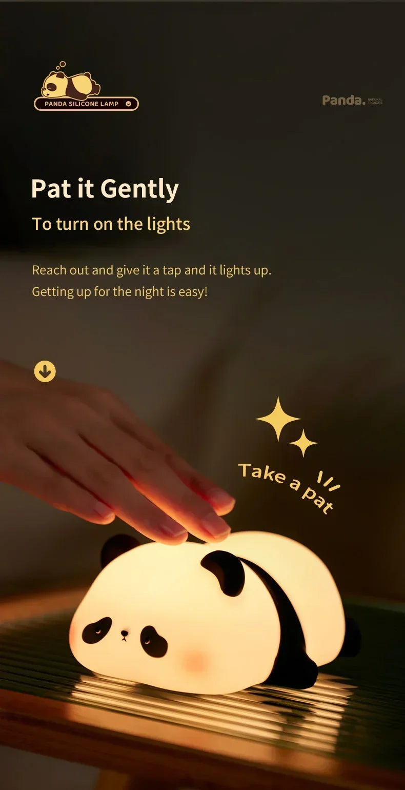 Cute Cartoon Panda LED Night Light – USB Rechargeable Bedside Lamp