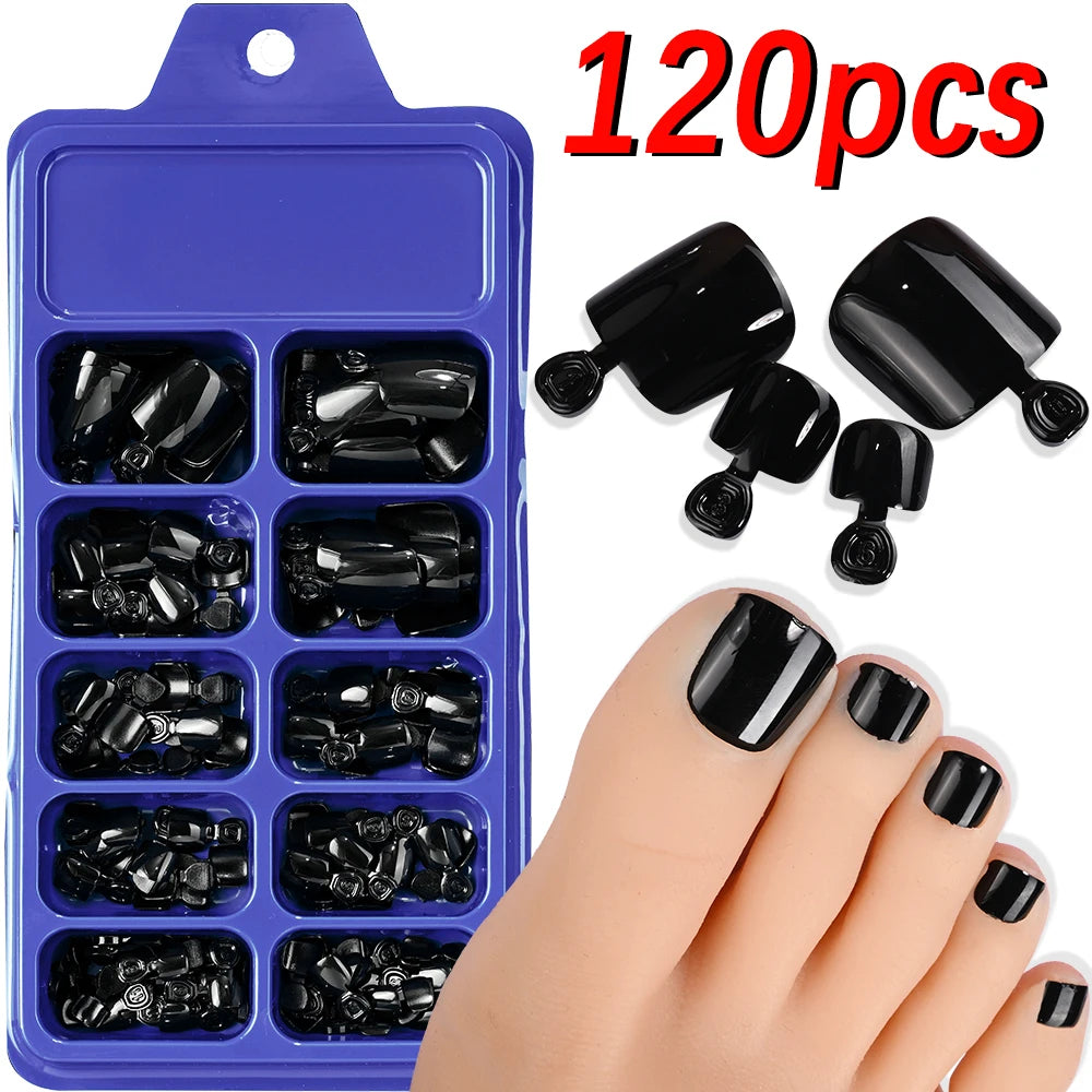 120Pcs French Short Square Nude Pink Press-On Toenails