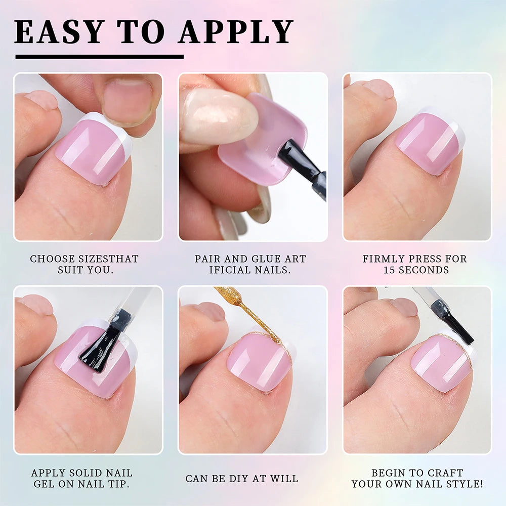 120Pcs French Short Square Nude Pink Press-On Toenails