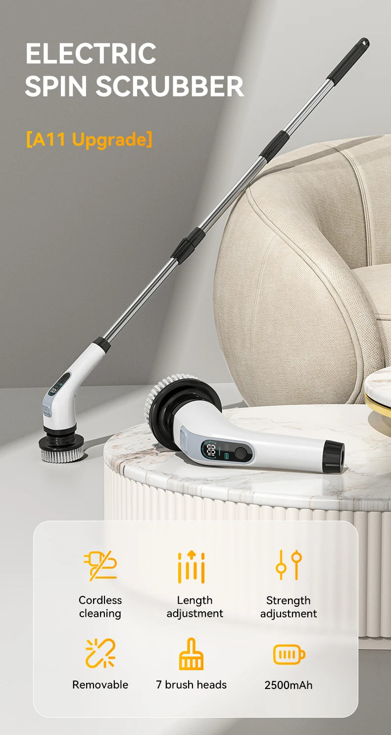 Cordless Electric Cleaning Brush – Handheld Spin Scrubber with 7 Brush Heads